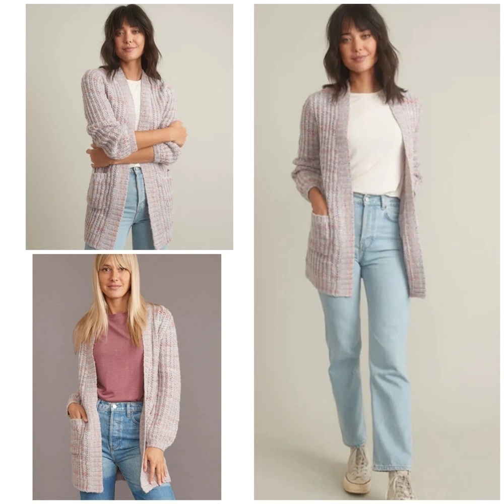 EUC Marine Layer Chunky Knit Wool Ontario Textured Lavender Open Front Cardigan